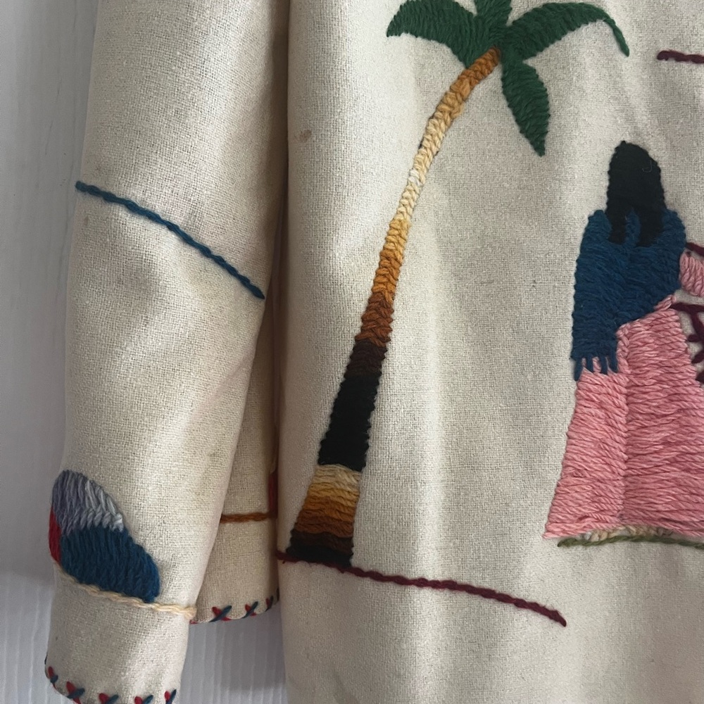 1940s Hand Embroidered Tourist Souvenir Festival Mexican Folk Wool Felt Jacket M - Picture 8 of 11